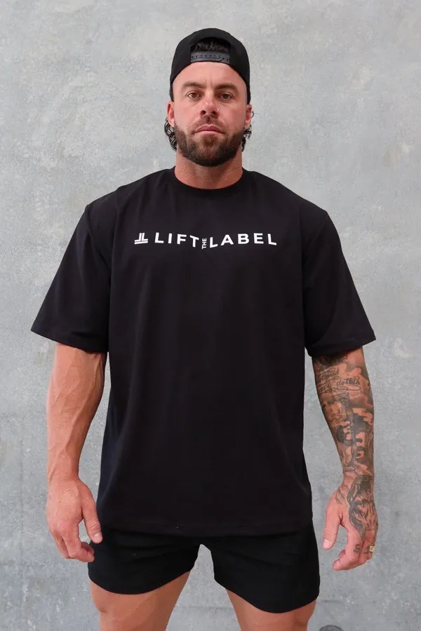 Black B2B tee worn by a male model