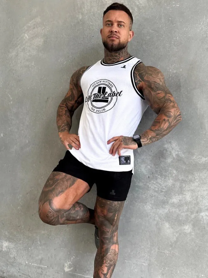 White Varsity jersey tank